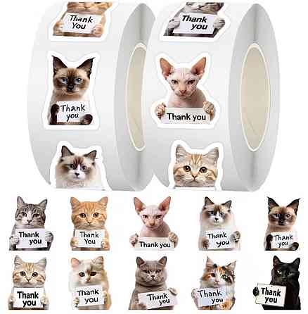 Наклейки Thank you коти 500 шт набір стікерів для упаковки замовлень декору подарунків Київ