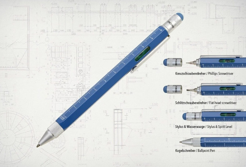 Ручка шариковая многозадачная Troika Construction со стилусом, линейкой, отверткой и уровнем Синий Винница - изображение 2