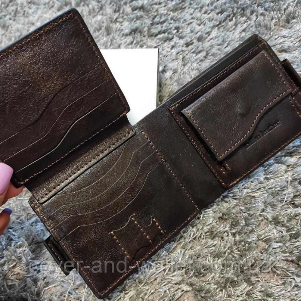 Кожаный мужской кошелек коричневого цвета на магните Grande Pelle Amico Киев - изображение 2