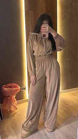 Жіночий стильний повсякденний комбінезон велюр плюш Бежевий, 44/46 Одеса