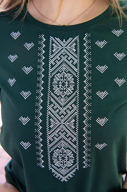 Вышиванка женская с коротким рукавом, изумрудная, хлопок топ Киев - изображение 2