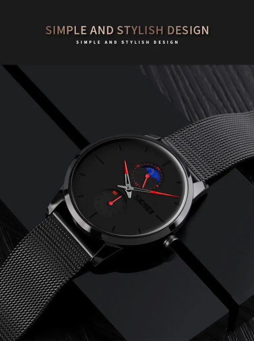 Чоловічий класичний годинник Skmei 9208 (Чорний з червоними стрілками) Вінниця - фото 3