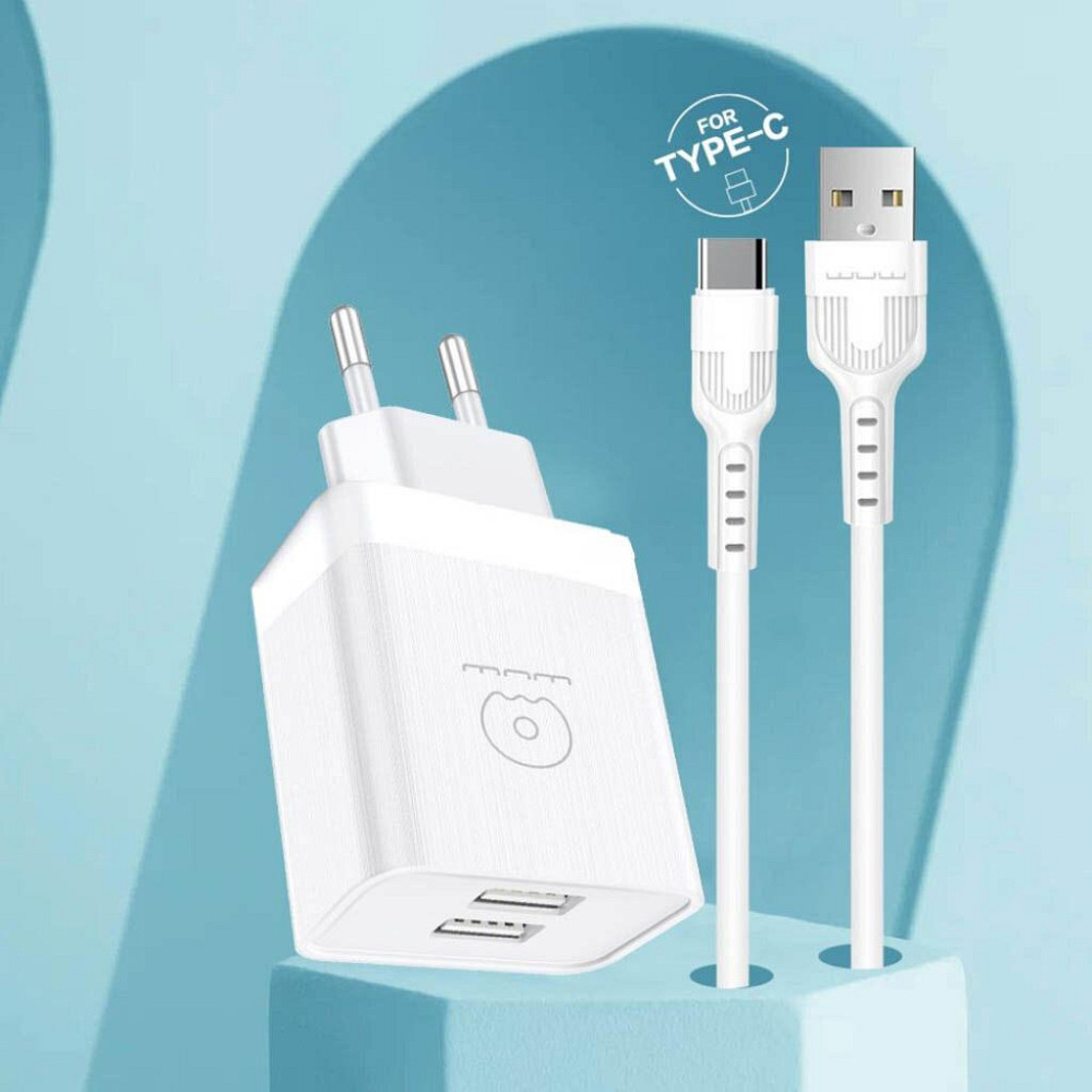 Сетевое зарядное устройство с кабелем WUW-T92 2USB/2.4A set type-c Одесса - изображение 3