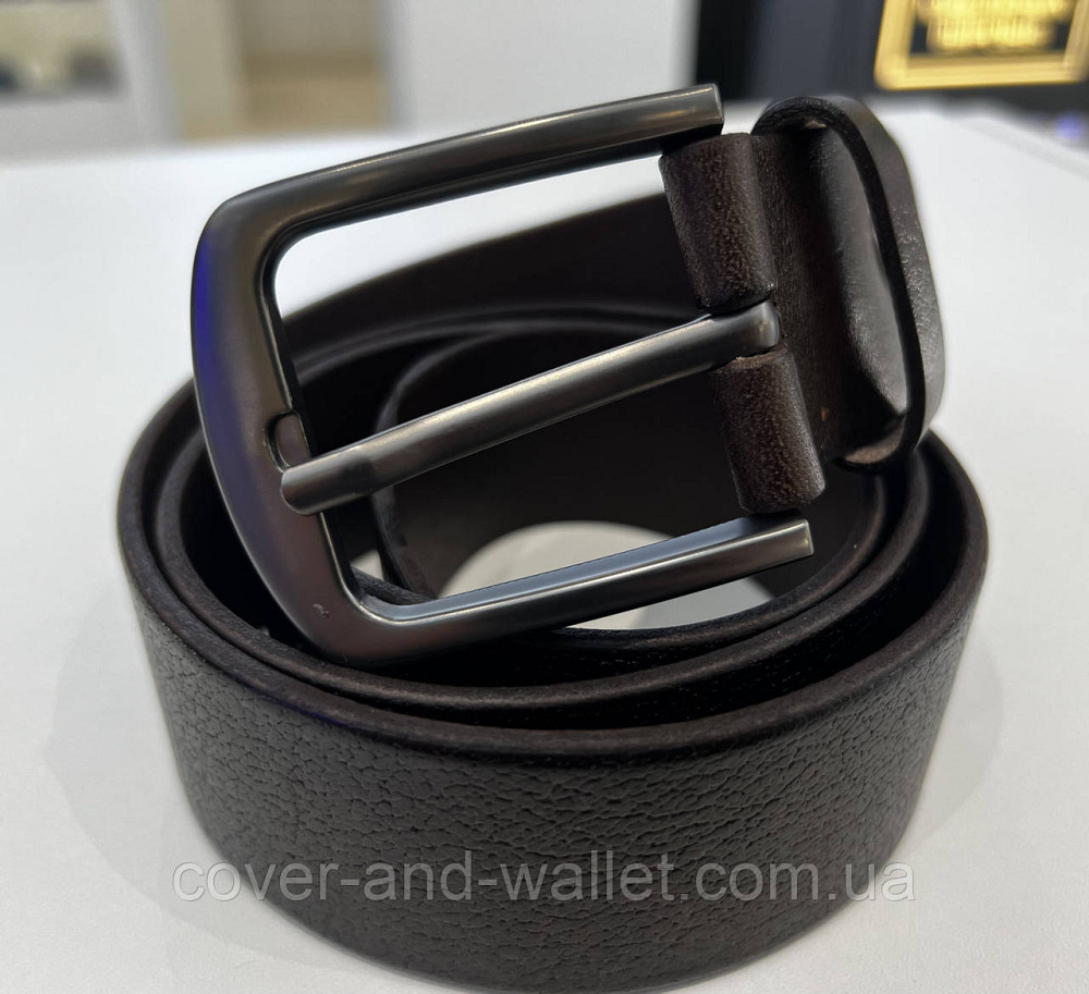Стильний шкіряний чоловічий ремінь коричневого кольору з прямокутною пряжкою 40мм PS Leather Київ - фото 9