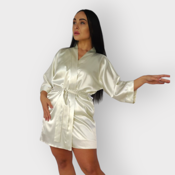 Халат жіночий атласний під пояс довжина 90см Молочний 3XL/4XL Харків