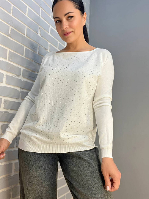 Джемпер женский ACCORDDREAM 9067 тонкий свитер россыпь камней, белый, one size Киев - изображение 12