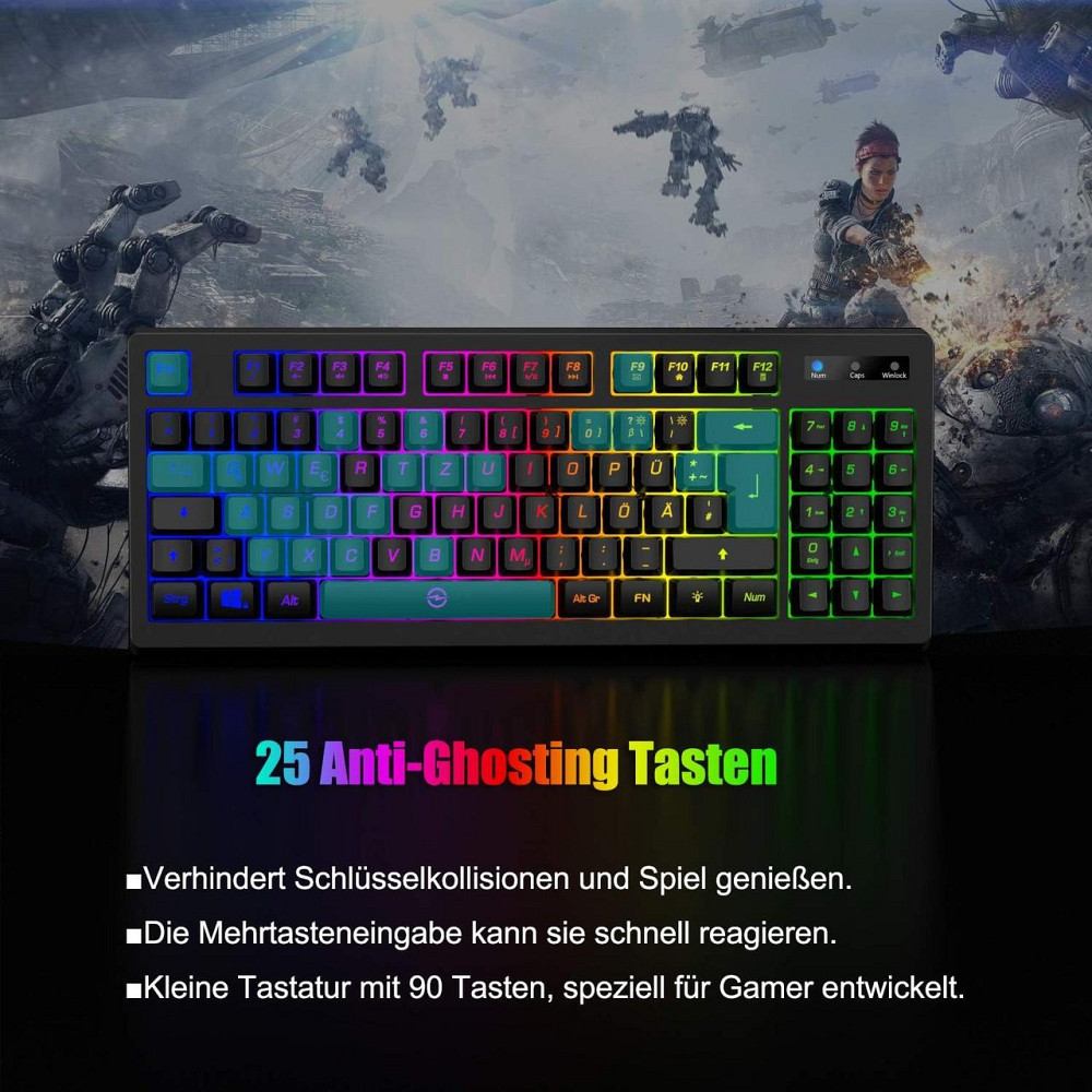 Игровая клавиатура KLAS REMO G076, 90 клавиш, RGB-подсветка, Anti-Ghosting 25 клавиш, QWERTZ, USB, черная Киев - изображение 3