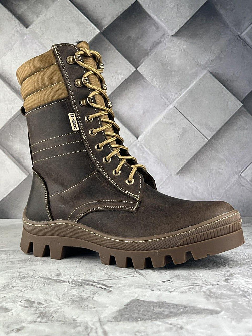 Тактические мужские зимние зимние водонепроницаемые берцы коричневые теплые армейские берцы с мехом WAR Львов - изображение 2