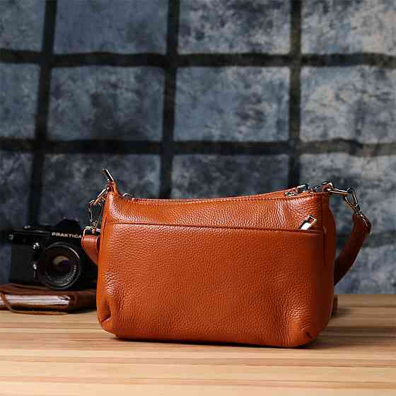 Жіноча сумка з натуральної шкіри з двома ремінцями Vintage 22929 Рудий Київ