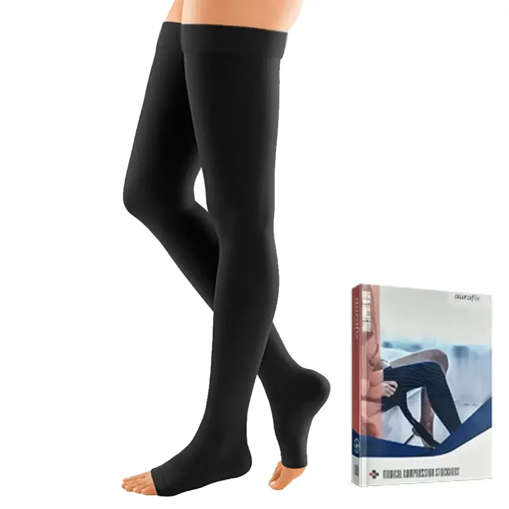 Компресійні панчохи Aurafix AV-108 з відкритим носком 2 клас, чорні Дніпро - фото 1
