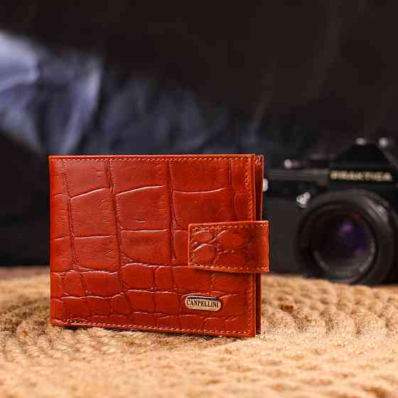 Мужской небольшой кошелек из натуральной фактурной кожи CANPELLINI 21510 Светло-коричневый Киев