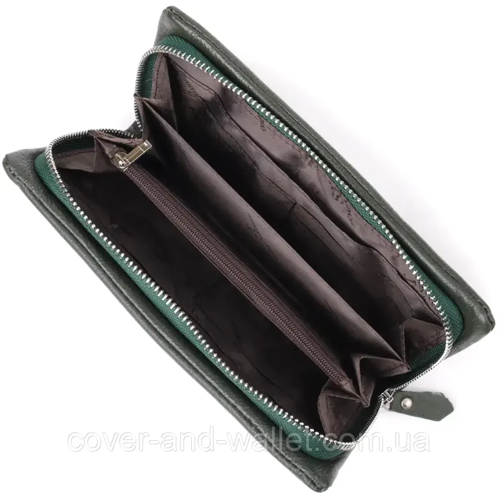 Зелений шкіряний гаманець на блискавці з відділенням для телефону ST Leather Київ - фото 6