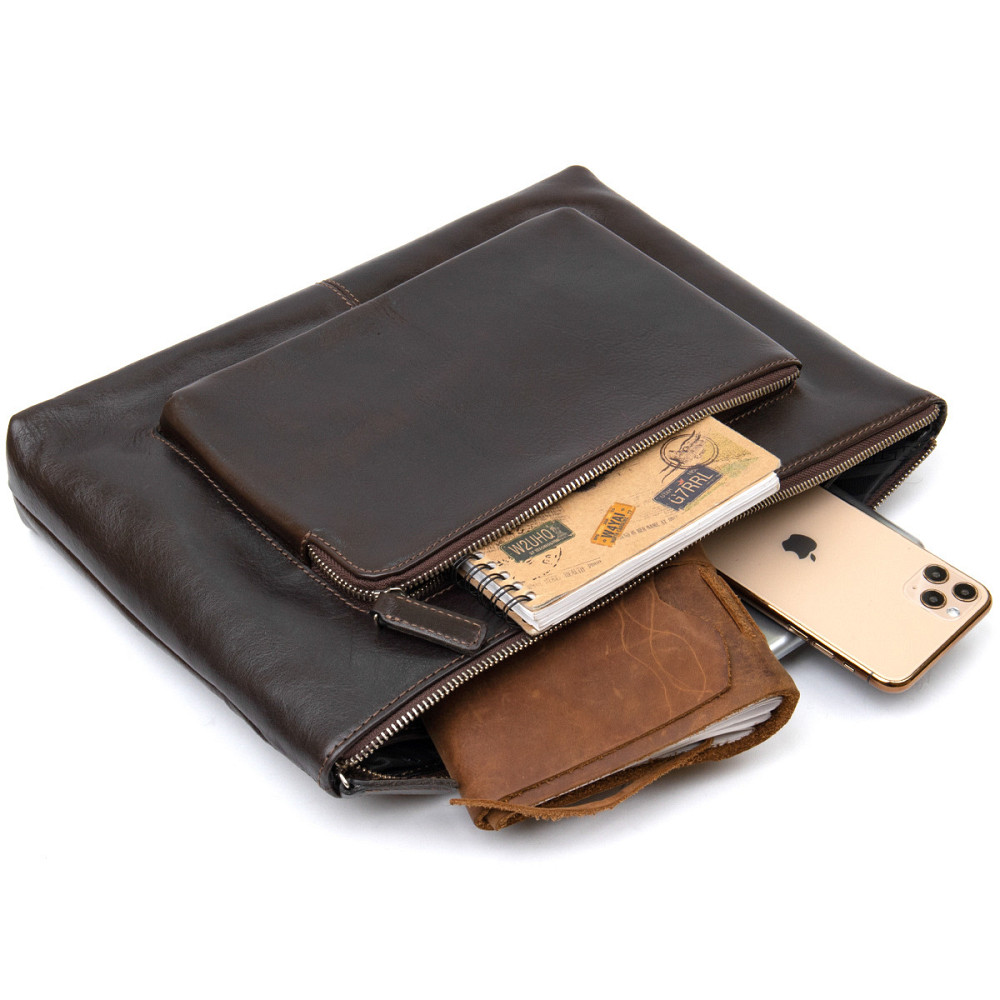 Шкіряна чоловіча прямокутна сумка для ноутбука GRANDE PELLE 11438 Коричневий Київ - фото 6