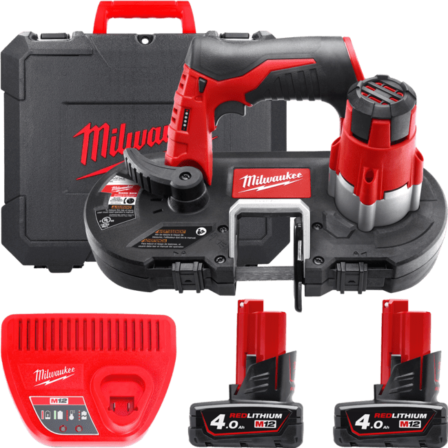Пила ленточная аккумуляторная MILWAUKEE, M12 BS-402C (зарядное устройство С12 С, 2 аккумулятора М12 В4 4Ач, холст, кейс) Одесса - изображение 1