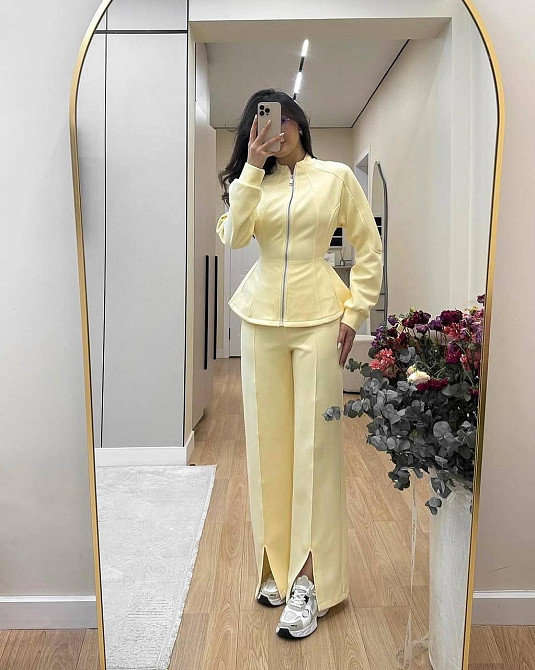 Женский стильный повседневный костюм двойка турская петля Лимонный, 46/48 Одесса - изображение 2