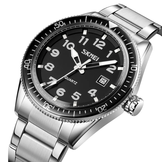 Чоловічий класичний годинник Skmei 9232 Сріблясті на сріблястому браслеті Київ