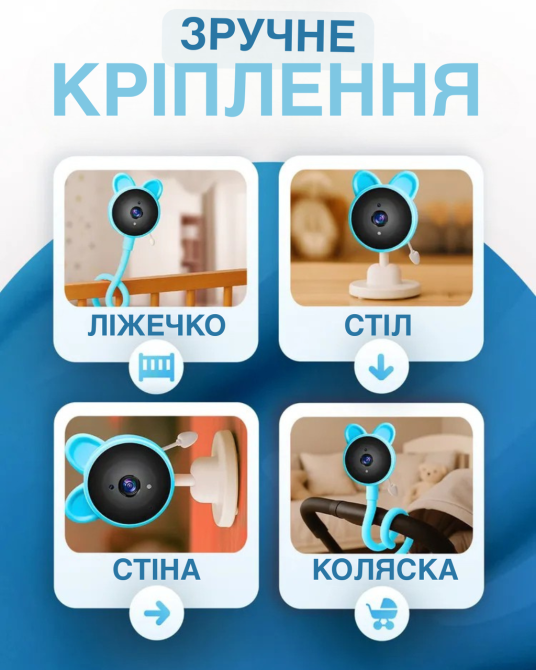 Відеоняня Baby Monitor з гнучким кріпленням підключенням до смартфону Wifi/Bluetooth датчик звуку, руху, нічне бачення і колискові Київ - фото 5