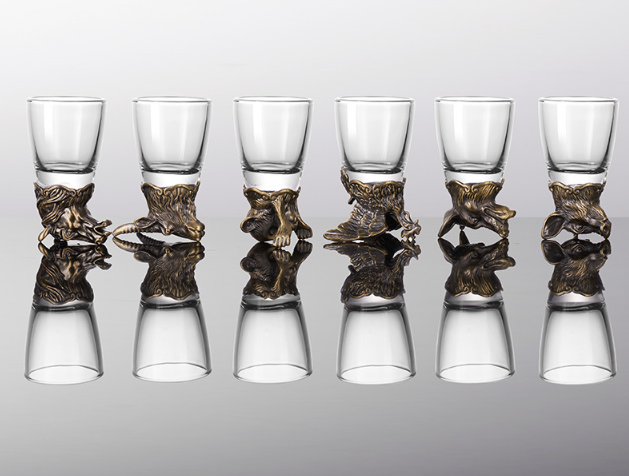 Набор рюмок Китайский гороскоп 30 мл х 12 шт Графин 300 мл в Кейсе Круглый бамбуковый Разнос Бронза Кременчуг - изображение 4