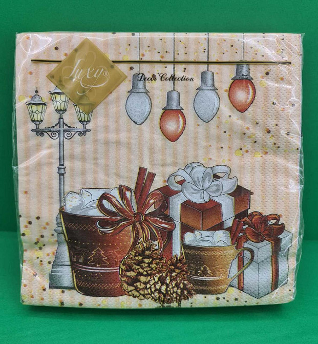 Новогодняя бумажная салфетка (ЗЗхЗЗ, 20шт) LuxyНГ Рождественский напиток(1225) (1 пачка) Харьков - изображение 1