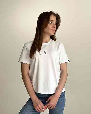 Белая базовая женская футболка Pobedov Freedom. Хлопковая женская футболка белая Киев