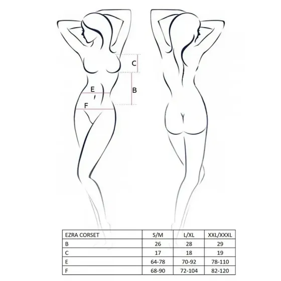 Корсет з декольте Passion ERZA CORSET XXL/XXXL, black, пажі, трусики, напівпрозорий Львів
