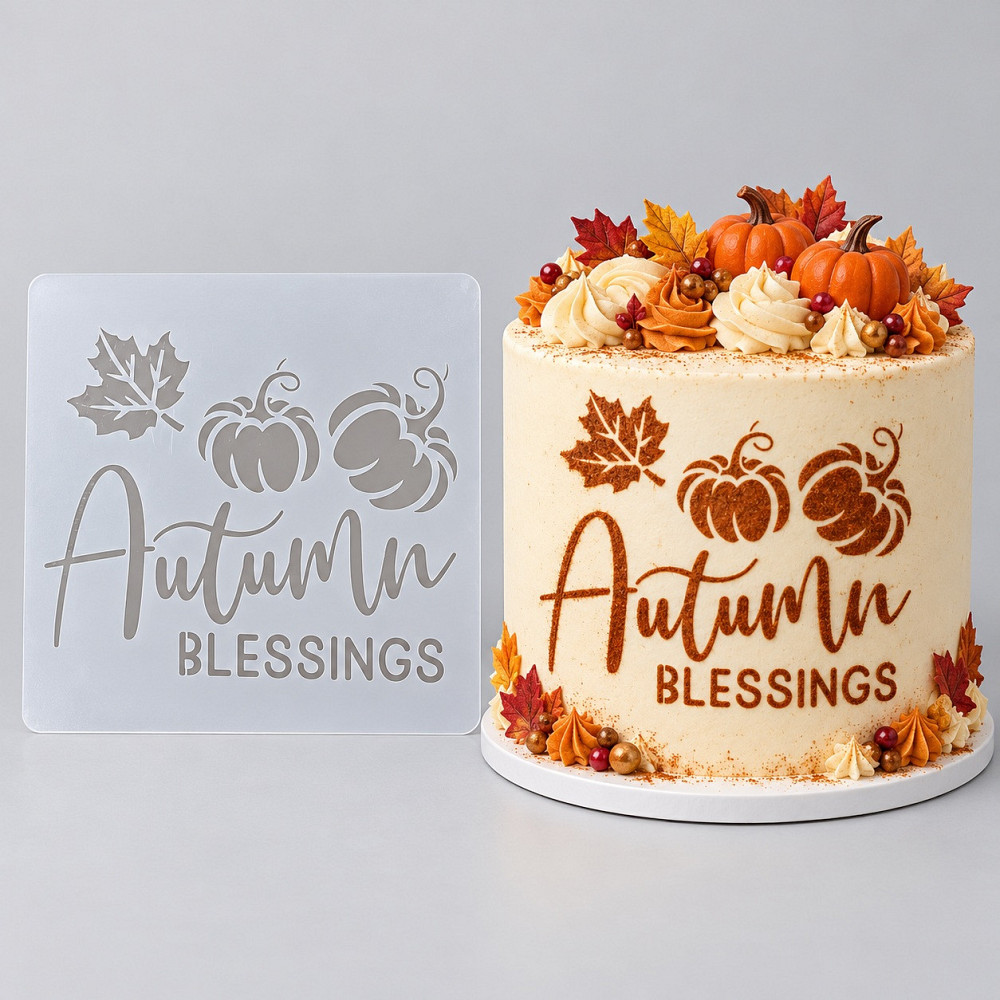Трафарет для торта з гарбузами та осіннім листям Autumn Blessings для декорування випічки Київ - фото 2