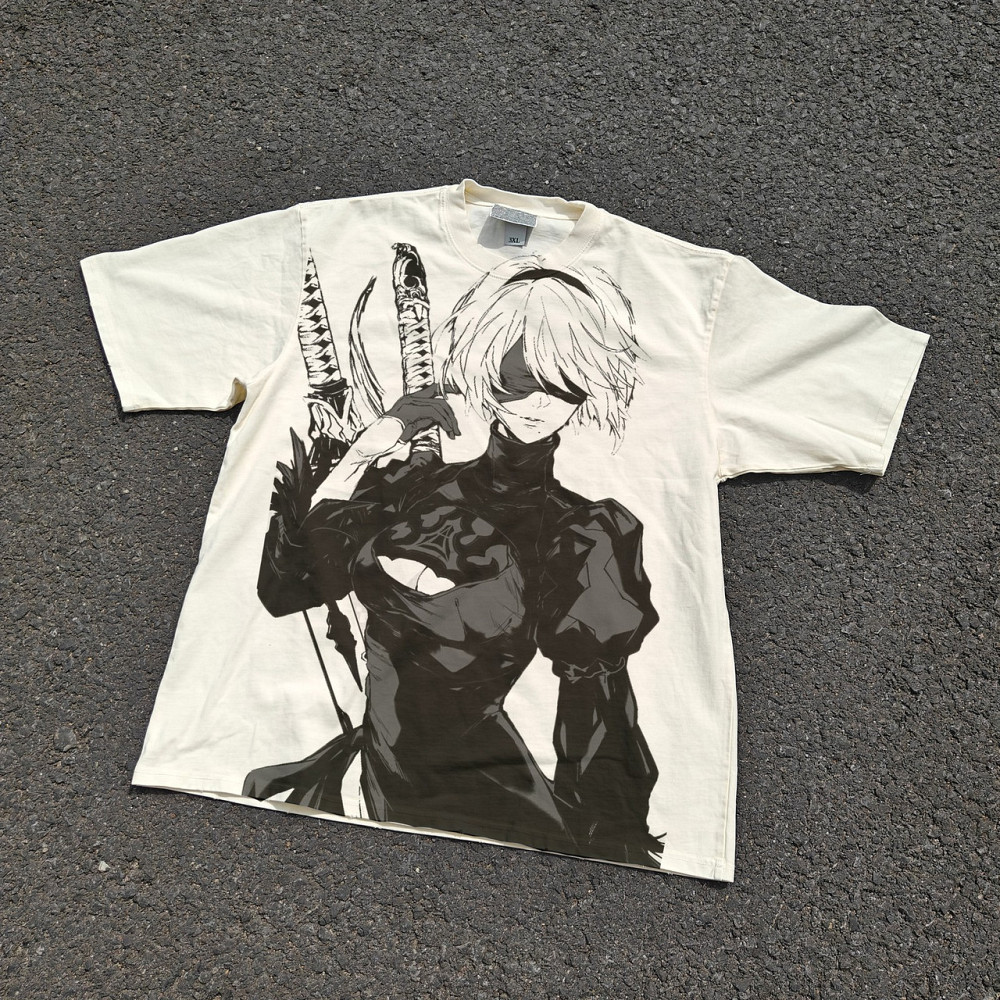 Футболка мужская с принтом аниме Аниме Ниер Аутомата Б оверсайз (S/M/L) Черний Днепр - изображение 9