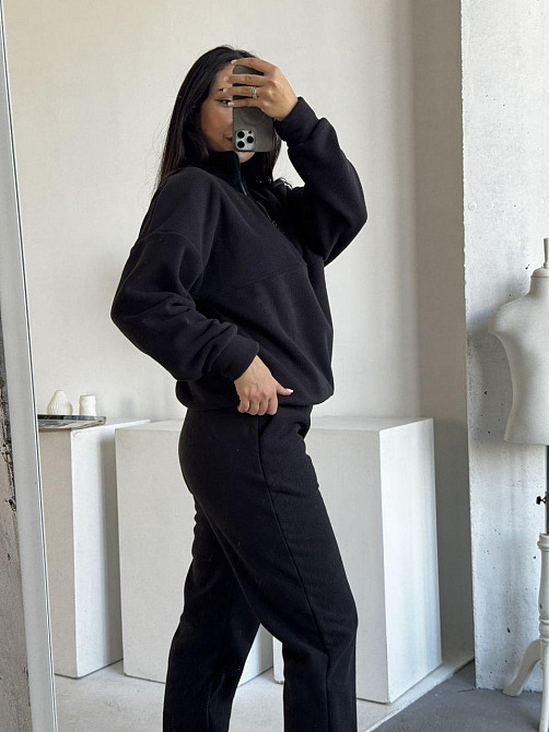 Жіночий теплий костюм двійка: кофта та штани з турецького флісу Чорний, 50/52 Одеса - фото 2