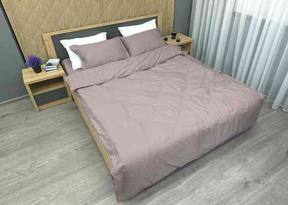 Комплект постельного белья Страйп-сатин Двуспальный 180х220 с простыней на резинке Лилово-серый (88-100) Киев