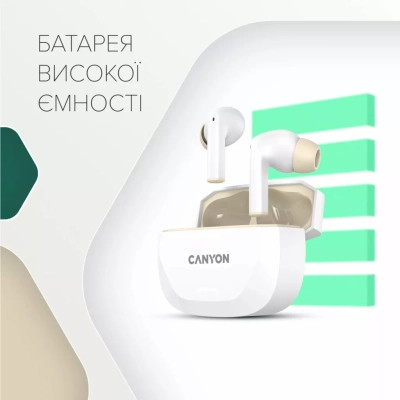 Навушники Canyon Hexagon 7 TWS ANC+ENC Wireless Charge White/Beige (CNS-TWS7WB) Вінниця - фото 7