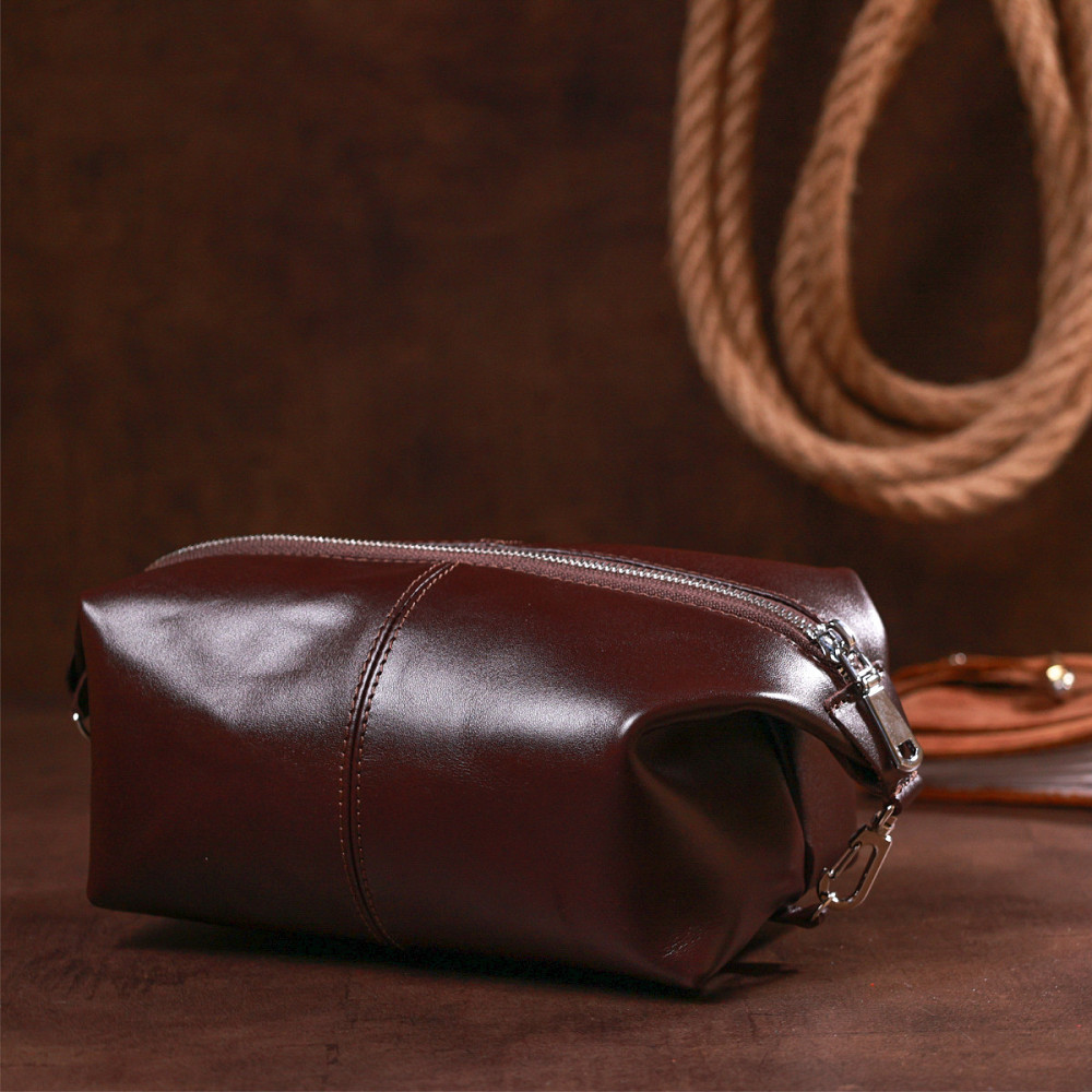 Шкіряна глянсова косметичка Коричневий (SHVIGEL) Київ - фото 4