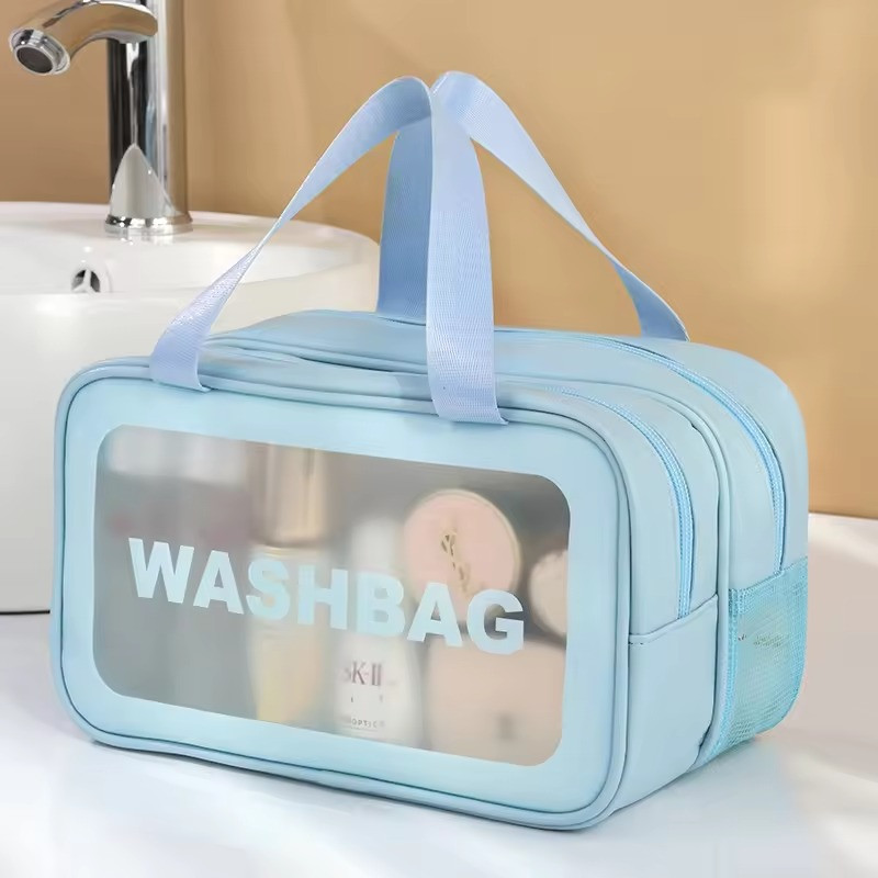 Косметичка в ванную комнату на 2 отделения для сухих и влажных вещей, голубая Каменец-Подольский - изображение 1