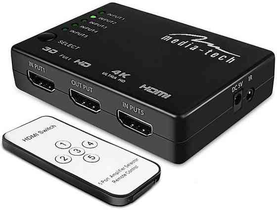 Комутатор HDMI 5xports HDMI switch, remote controlled, 4K resolution support Media-Tech Винница