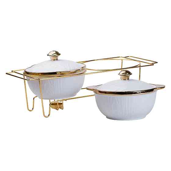 Марміт порцелянаовий на 2 секції по 1.5 л на металевій підставці 51×23×18 см HP1040 Київ