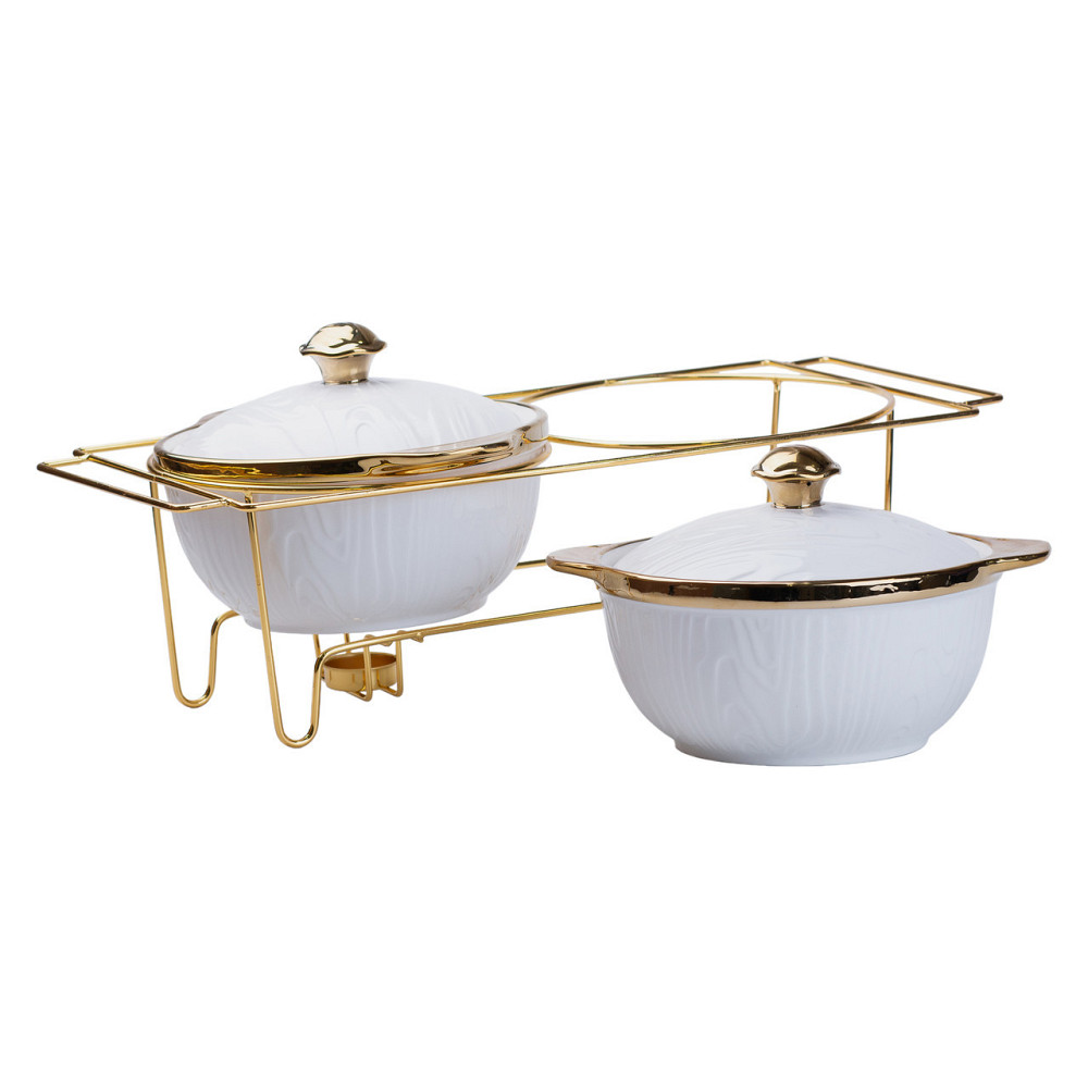 Мармит фарфоровый на 2 секции по 1.5 л на металлической подставке 51×23×18 см HP1040 Киев - изображение 4