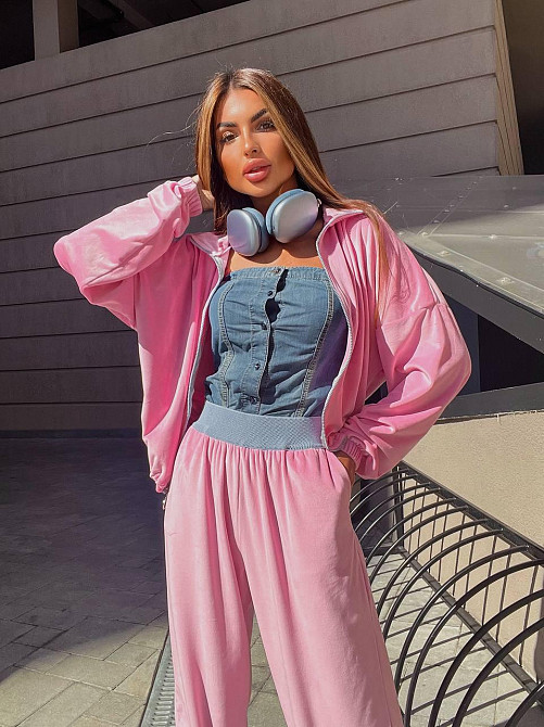 Жіночий стильний повсякденний костюм із ніжного велюру Барбі, 46/48 Одеса - фото 6