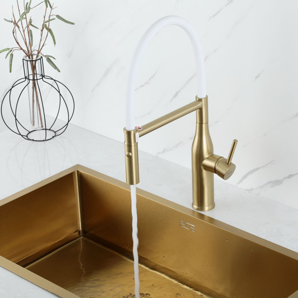 Змішувач для кухні з гнучким виливом GAPPO G4098-23 золото сатин/білий Київ - фото 4