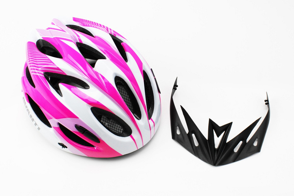 Шолом велосипедний M (54-57 см) знімний козирок, 18 вент. отворів, біло-рожевий AV-01 Київ - фото 1