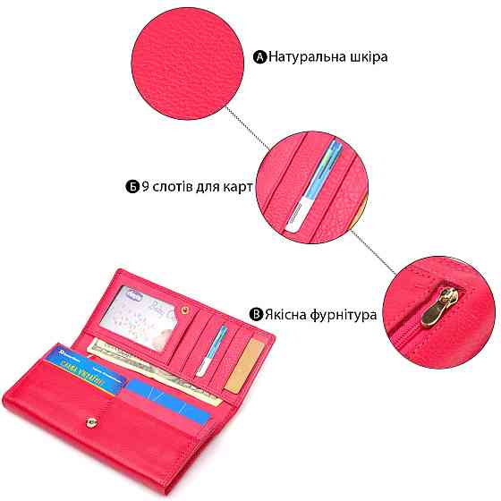 Яркий кошелек для женщин из натуральной кожи Boston 19422 Розовый Киев