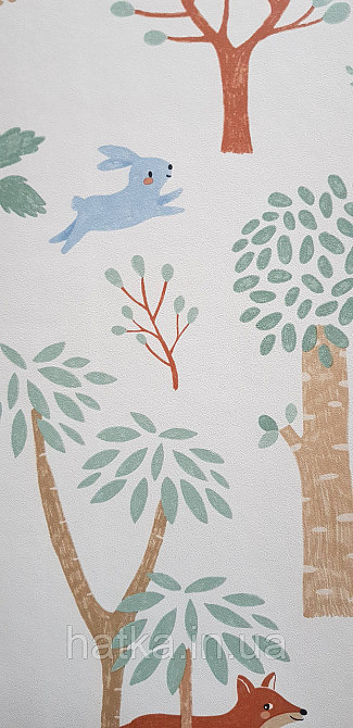 Шпалери флізелінові еко Rasch Kids World II 0.53х10 дитячі дерева звірі птиці на білому Київ - фото 2