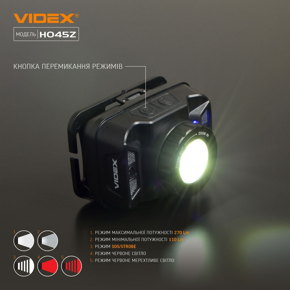 Ліхтарик LED налобний 270Lm 5000К чорний VLF-H045Z Videx Житомир - фото 9