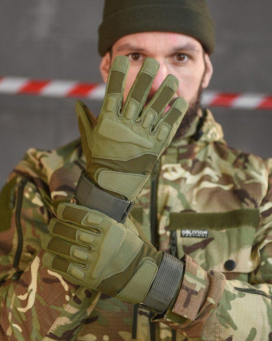 Перчатки тактичні чоловічі повнопалі оливи із захистом Одеса - фото 1