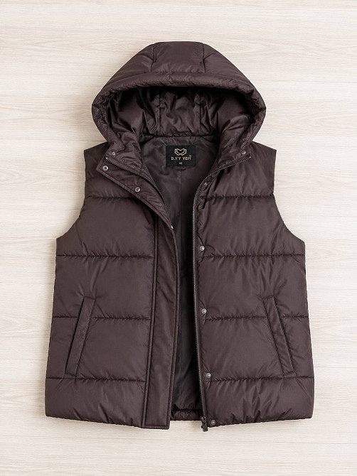 Жилетка женская Lady Yep 7015-2 с капюшоном средняя длина коричневая, коричневый, 44 Киев - изображение 2