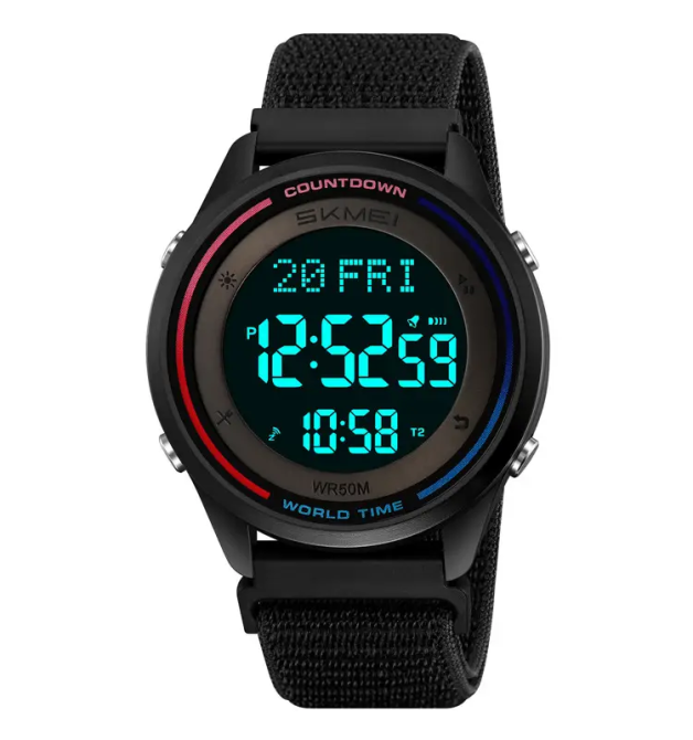 Годинник чоловічий наручний спортивний Skmei 2412 з нейлоновим ремінцем на липучці (Чорний) Вінниця - фото 3