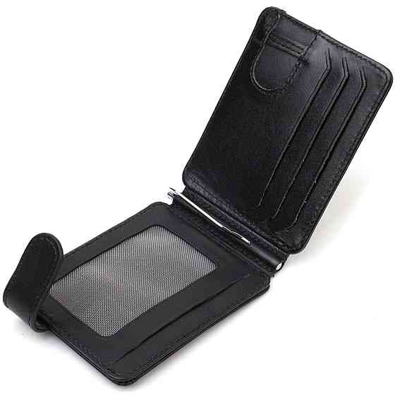 Класичний надійний затискач для грошей з натуральної гладкої шкіри CANPELLINI 21939 Чорний Київ