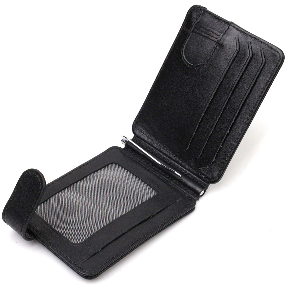 Класичний надійний затискач для грошей з натуральної гладкої шкіри CANPELLINI 21939 Чорний Київ - фото 5