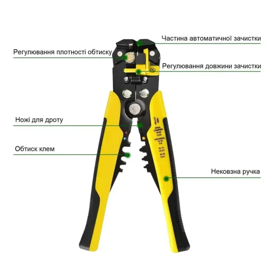 Стриппер для снятия изоляции и зачистки проводов, автоматические плоскогубцы, инструмент для зажима и изоляции кабеля AWG 0.2-6.0 мм Коломия