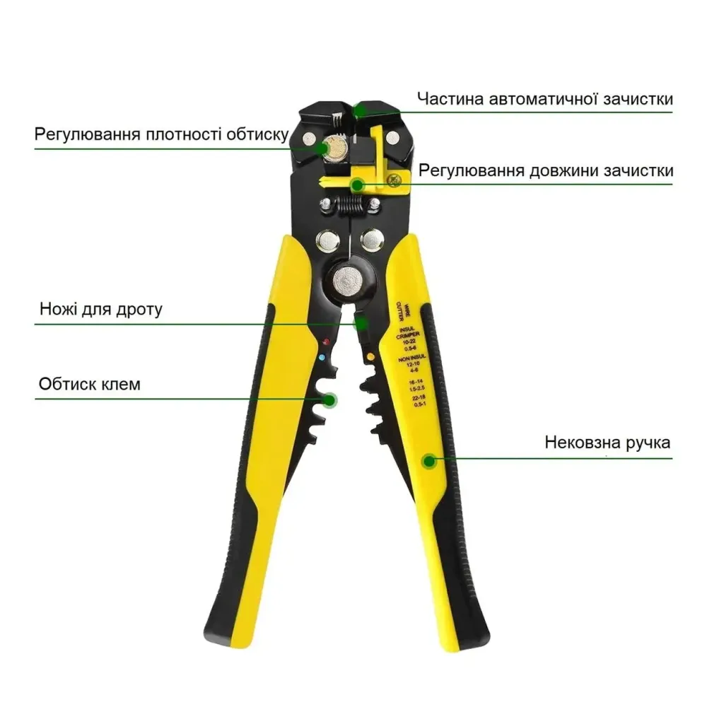 Стриппер для снятия изоляции и зачистки проводов, автоматические плоскогубцы, инструмент для зажима и изоляции кабеля AWG 0.2-6.0 мм Коломия - фото 2