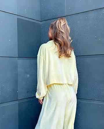 Жіночий прогулянковий плюшевий костюм-двійка: кофта та штани Жовтий, 42/46 Одеса