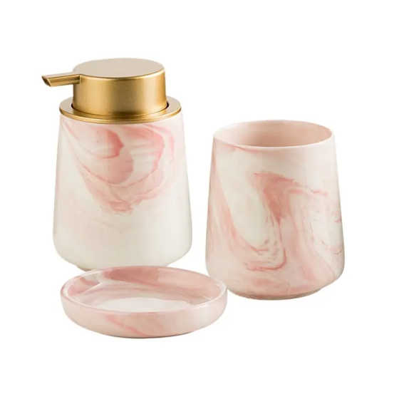 Набір аксесуарів з кераміки для ванної кімнати в кольорі рожевий мармур Кам'янець-Подільський